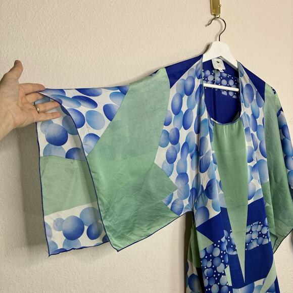 Anna Sui Silk Blue Handkerchief Geometric Kimono Sleeve Dress S - Picture 5 of 15